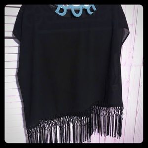Semi sheer black fringe blouse